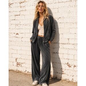 Vintage Liz Claiborne Gray Velour Tracksuit Jacket Pants Set Y2K Large